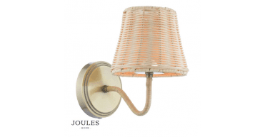 Joules Elcot Rechargeable Wall Light Antique Brass With Rattan Shade LED
