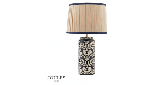 Dar Lighting Joules Highclere Table Lamp Blue Ceramic and Antique Brass With Shade