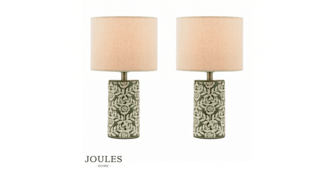 Dar Lighting Joules Highclere Twin Pack Table Lamp Green Ceramic With Shade