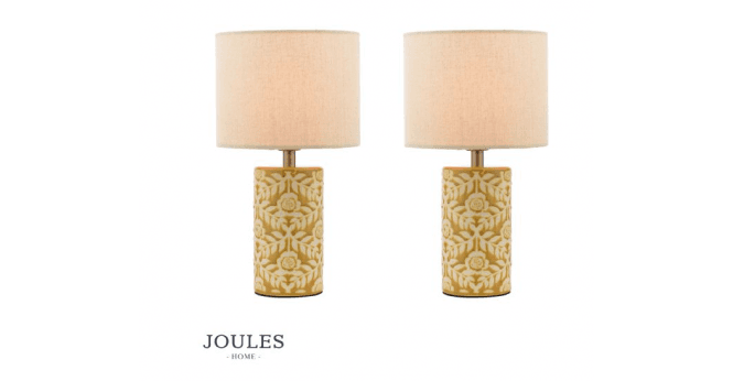 Dar Lighting Joules Highclere Twin Pack Table Lamp Yellow Ceramic With Shade
