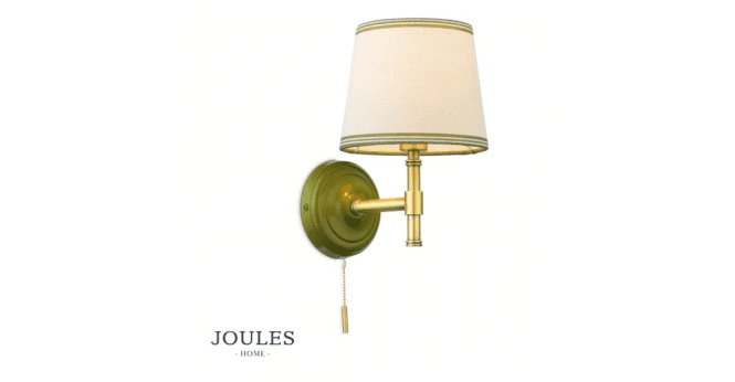 Dar Lighting Joules Upton Wall Light Matt Green and Matt Antique Brass With Shade