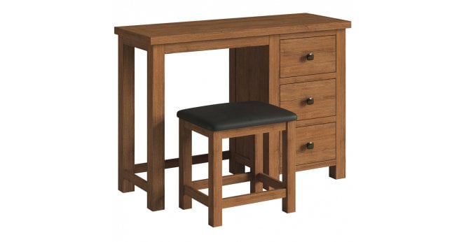 Devonshire Rustic Oak Single Pedestal Dressing Table + Stool