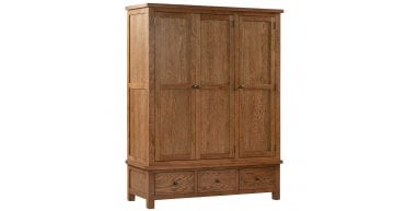 Rustic Oak Triple Wardrobe With 3 Drawers