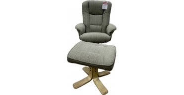 Hjort Knudsen Model 3255 Grey Fabric Recliner Swivel Chair and Stool with Birch Feet