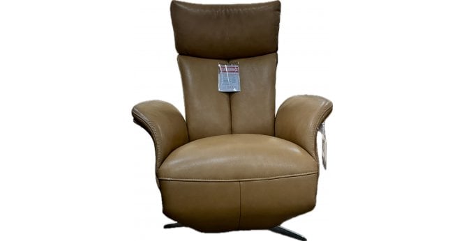 Hjort Knudsen  Model 5049 Medium Electric Recliner Chair with Battery Back Up in Brandy Leather with Oiled Oak Arms