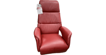 Hjort Knudsen Model 5078 Medium Electric Recliner in Red Semi Aniline Leather with Elegant Polished Aluminium Base and Battery Back Up