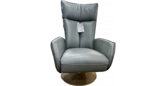 Hjort Knudsen  Model 5869 Medium Electric Recliner in Grey Leather with Natural Oiled Disc Base
