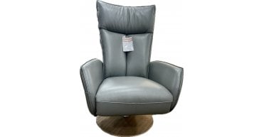 Hjort Knudsen Model 5869 Medium Electric Recliner in Grey Leather with Natural Oiled Disc Base