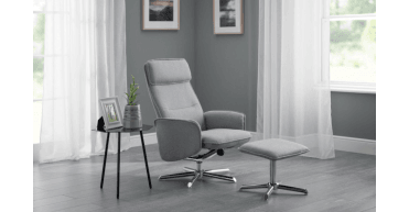 Aria Recliner & Stool With Chrome Base - Grey
