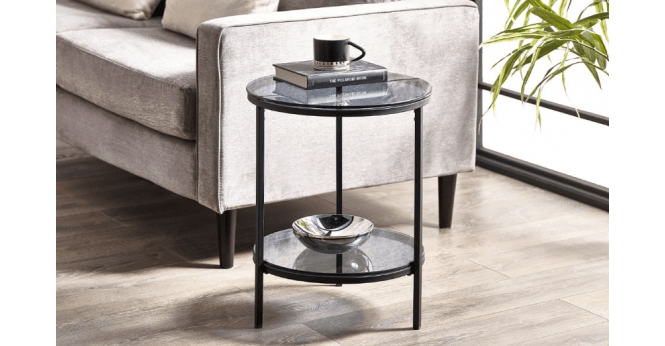 Julian Bowen Chicago Circular Lamp Table With Shelf - Smoked Glass