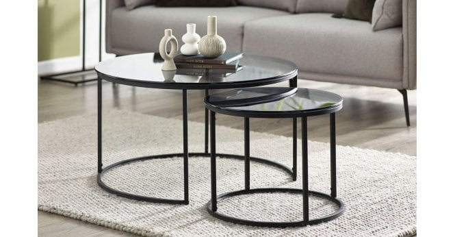 Julian Bowen Chicago Round Nesting Coffee Tables Smoked Glass