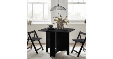 Gatan Small Gateleg Table With 2 Chairs - Black