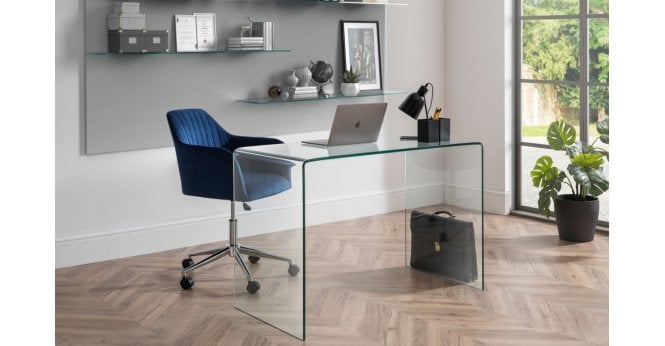 Julian Bowen Kahlo Velvet Swivel Office Chair- Blue/Chrome