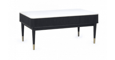 Louis Fluted Stone Top Coffee Table With 2 Drawers - Black