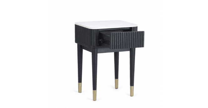 Julian Bowen Louis Fluted Stone Top Lamp Table With Drawer - Black