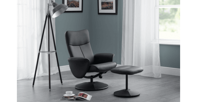 Julian Bowen Lugano Recliner & Stool With Covered Base - Black