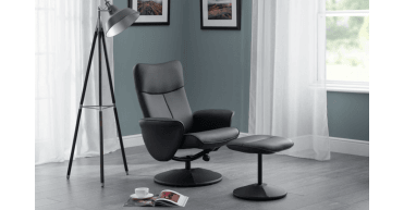 Lugano Recliner & Stool With Covered Base - Black