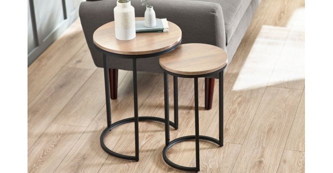 Julian Bowen Tribeca Round Nesting Side Tables Sonoma Oak