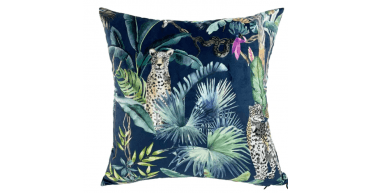 MALINI EMB LEOPARD ON BLACK VELVET CUSHION 45 X 45