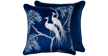 MALINI EMBROIDERED NIGHTINGALES ON BLUE VELVET 45 X 45