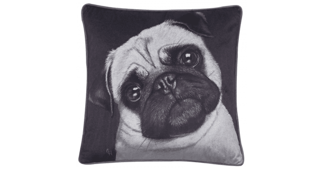 Malini  HAND PAINTED PUG ON VELVET 45 X 45