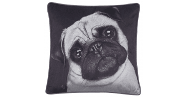 MALINI HAND PAINTED PUG ON VELVET 45 X 45