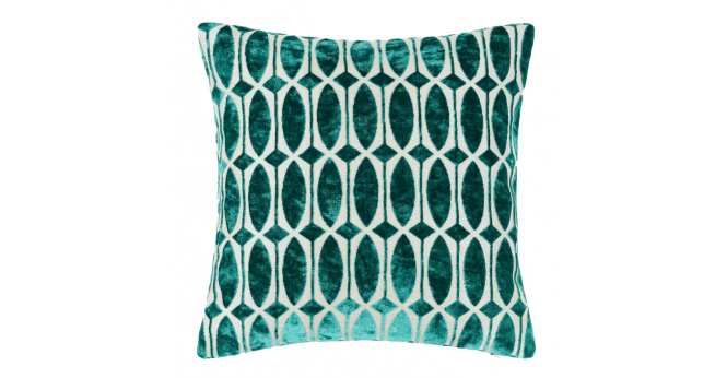 Malini  PM ABSTARCT GEO CUT VELVET CUSHION TEAL IN 43X43CM