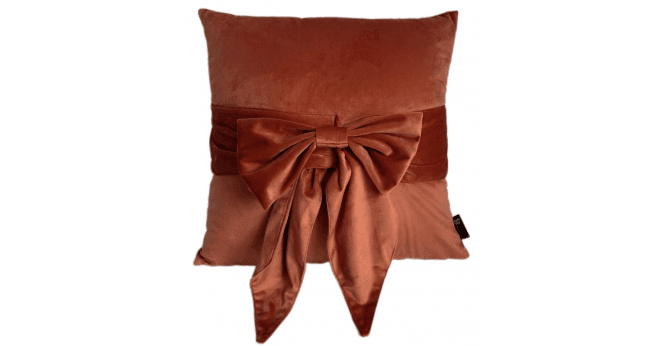 Malini  PM VELV CUSHION WITH BOW ORANGE  45 X 45