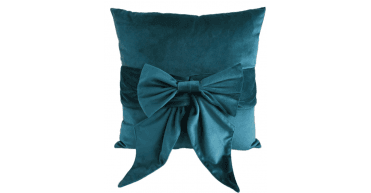 MALINI PM VELV CUSHION WITH BOW TEAL 45 X 45