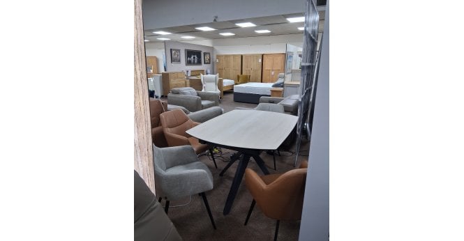 Moduleax CLEARANCE - Tango Swivel Extending Travertine Table and 4 Chairs