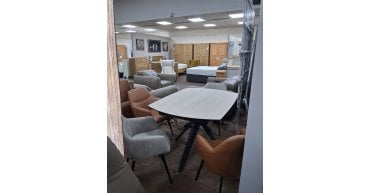 CLEARANCE - Tango Swivel Extending Travertine Table and 4 Chairs