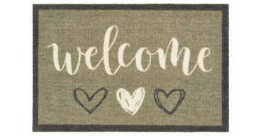 My Mat Nylon Indoor Pattern My Welcome Hearts Sage Runner