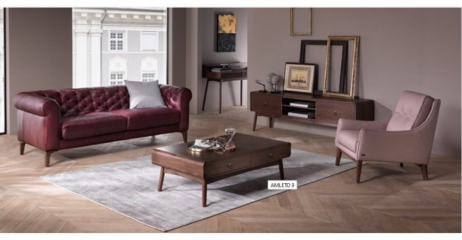 Natuzzi Editions  C005 Romantico Display Bundle comprising Leather chair, 3 seater and 2 seater fabric sofas