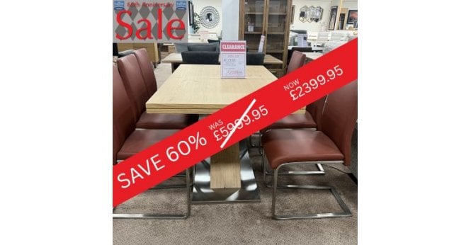 Wood Bros  Bonn Extending Dining Set with 6 Leather and Chrome Cantilever Chairs