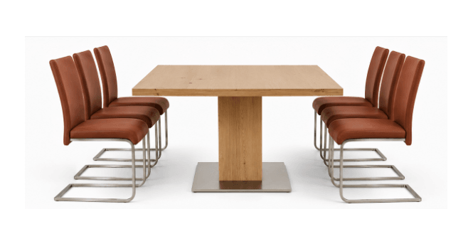 Woodbrothers CLEARANCE - Klose Bonn 160cm Extending Table in Biano Oak with 6 Leather Chairs
